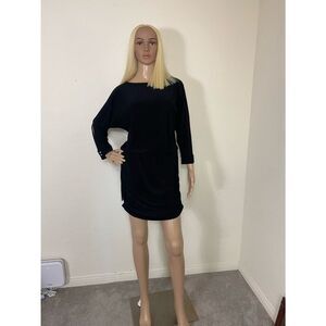 White House Black Market Black Asymmetrical Long-Sleeve Mini Dress